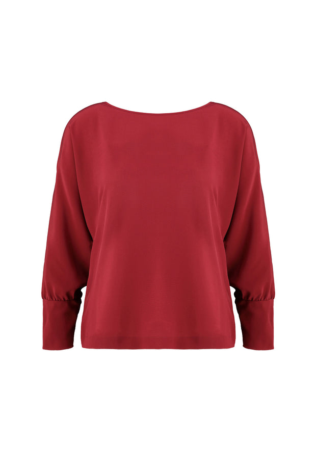 ACTAEA DEEP RED LONG SLEEVED BLOUSE