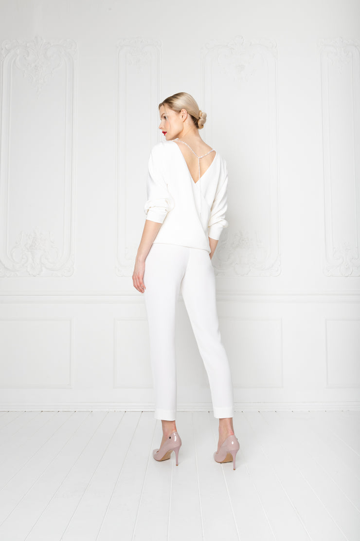 LITTORELLA IVORY SILK JUMPSUIT WITH AN OPEN BACK