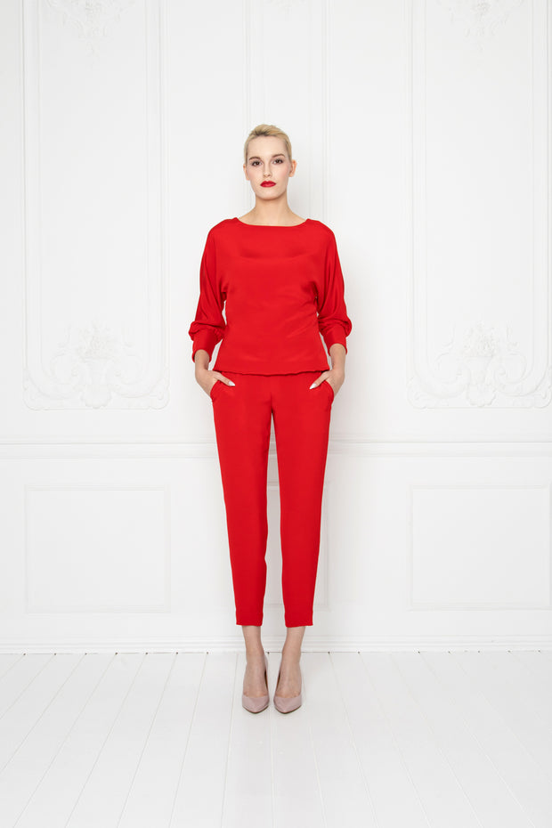 LITTORELLA RED SILK JUMPSUIT WITH AN OPEN BACK