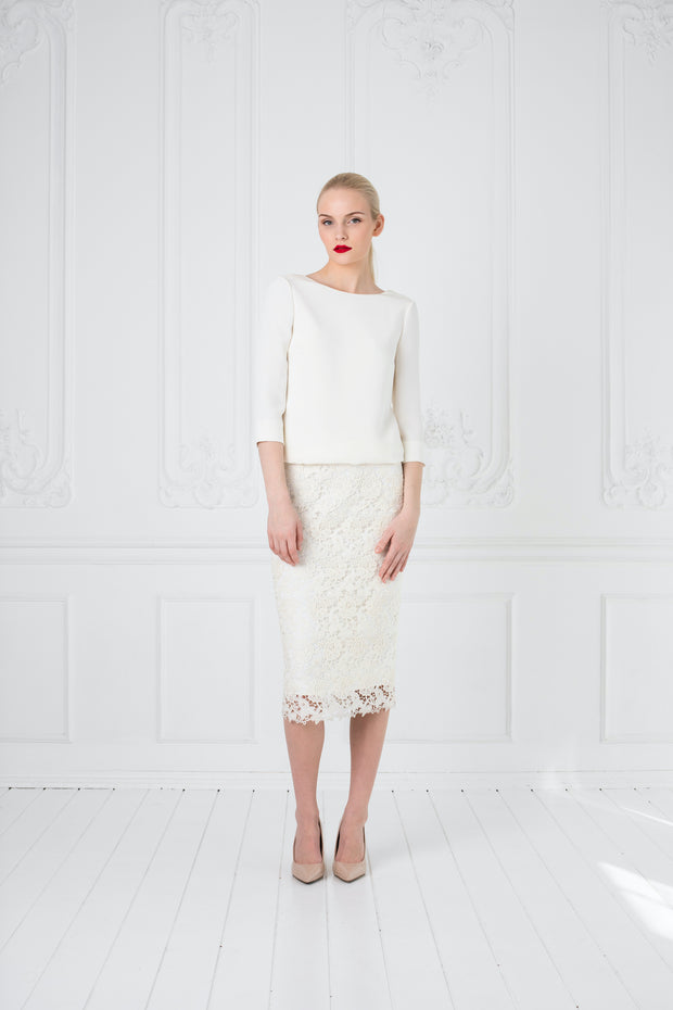 RUBIA IVORY LACE PENCIL SKIRT