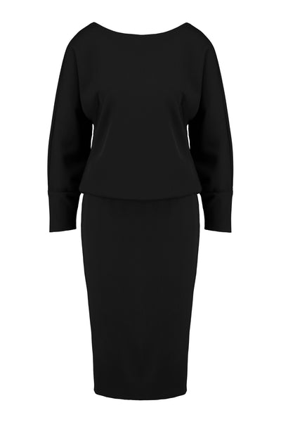 KAEMPFERIA ELEGANT WOOL CREPE BLACK DRESS