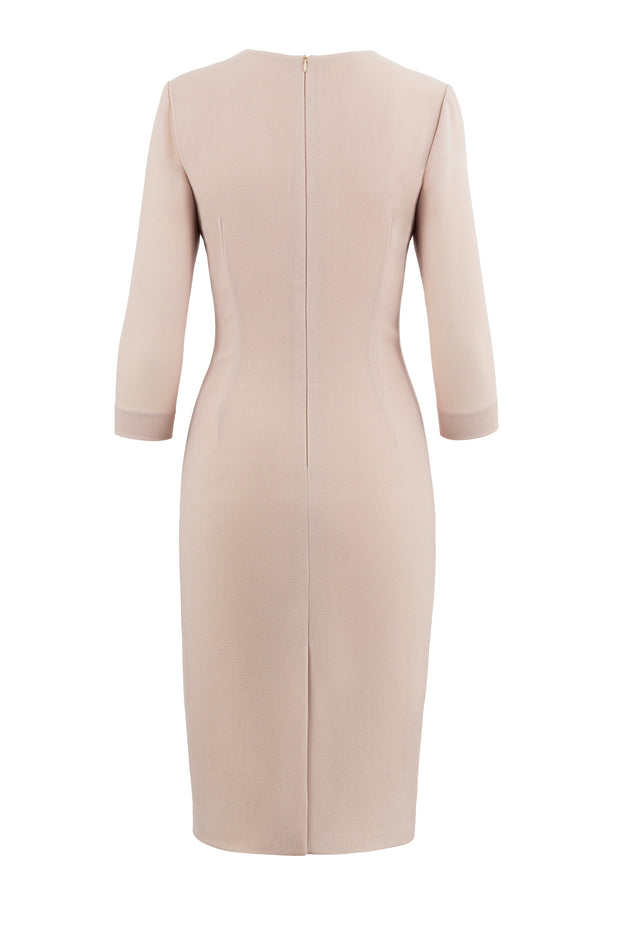 LICARIA DEEP V-NECK PALE PINK WOOL CREPE PENCIL DRESS