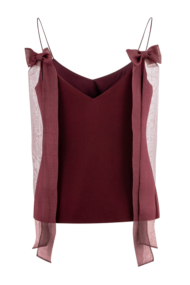 ARIA DEEP RED SPAGHETTI STRAP SILK TOP WITH BOW DETAILS