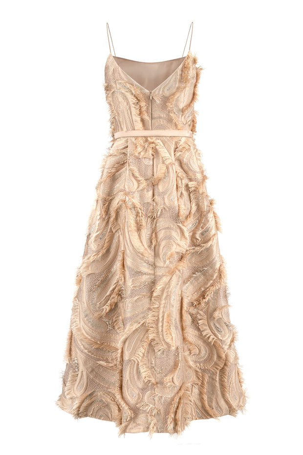 GLORIOSA BEIGE SILK BLEND SPAGHETTI STRAP COCKTAIL DRESS