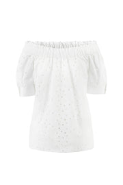 CENTELLA WHITE FLORAL BRODERIE ANGLAISE COTTON-POPLIN OFF-SHOULDER BLOUSE