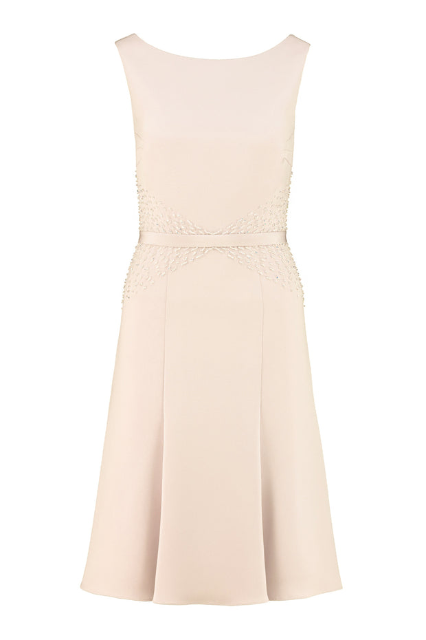 LAPAGERIA LITTLE BEIGE SILK DRESS WITH CRYSTAL EMBROIDERY