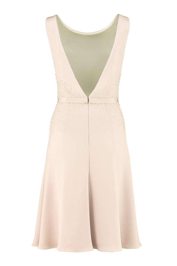 LAPAGERIA LITTLE BEIGE SILK DRESS WITH CRYSTAL EMBROIDERY
