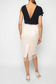 RUBIA PINK-HUED LACE PENCIL SKIRT