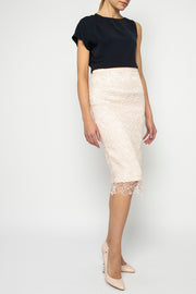 RUBIA PINK-HUED LACE PENCIL SKIRT