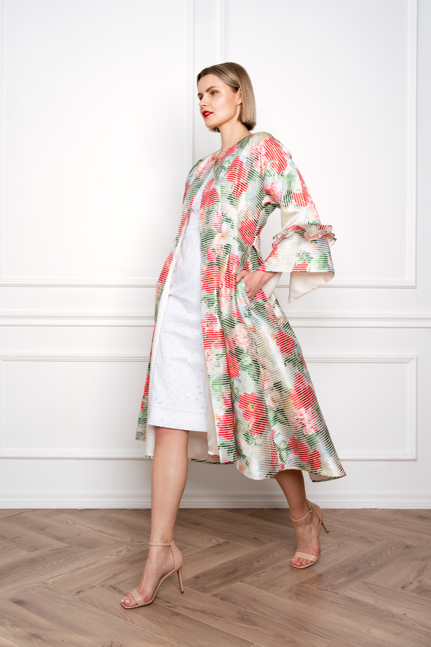 ADLUMIA FLORAL ORGANZA SILK BLEND COATDRESS