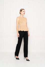 IRIS GOLDEN SLIGHTLY GLITTERING VISCOSE-BLEND PEPLUM TOP WITH A BELT