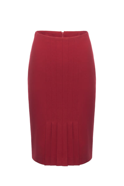 RANUNCULUS RED PENCIL SKIRT WITH PLEATED DETAILS