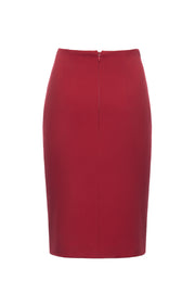 RANUNCULUS RED PENCIL SKIRT WITH PLEATED DETAILS