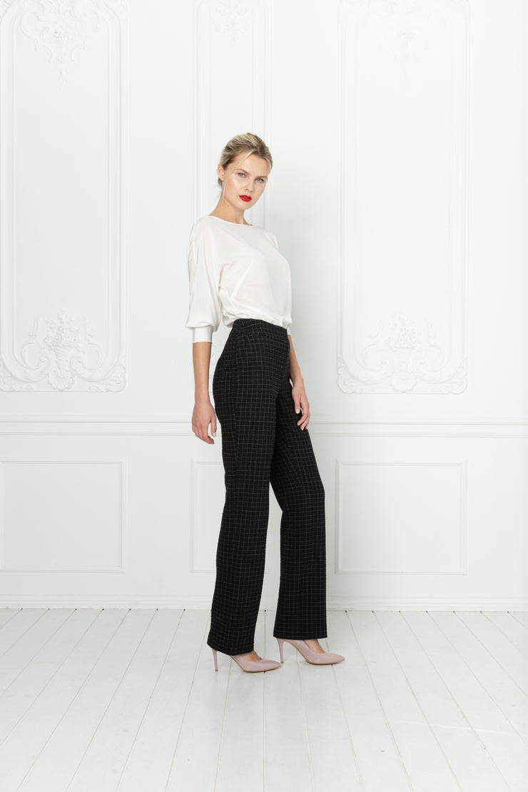 LIPARIS BLACK WOOL SEERSUCKER CLASSICAL PANTS