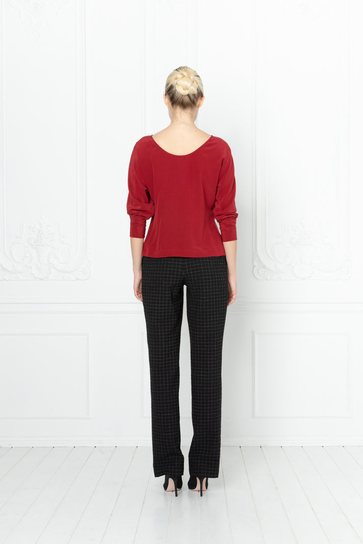 ACTAEA DEEP RED LONG SLEEVED BLOUSE