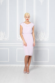LAGENARIA LILAC SILK PENCIL DRESS WITH CRYSTAL EMBROIDERY
