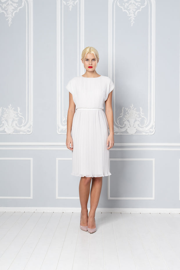 MERREMIA SHORT OFF-WHITE PLEATED DRESS