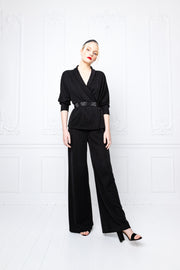 PRIMULA BLACK SLIGHTLY GLITTERING STRETCHY VISCOSE-BLEND WIDE-LEG PANTS
