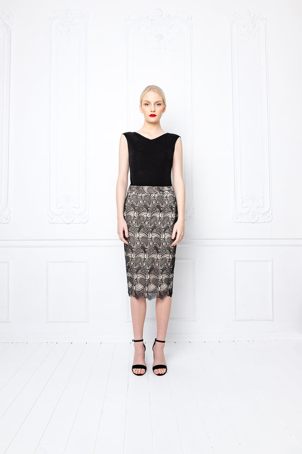 RUBIA BLACK LACE PENCIL SKIRT