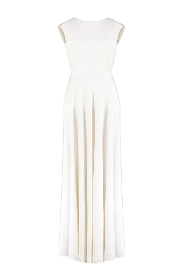 LAELIA IVORY SILK CREPE EVENING GOWN