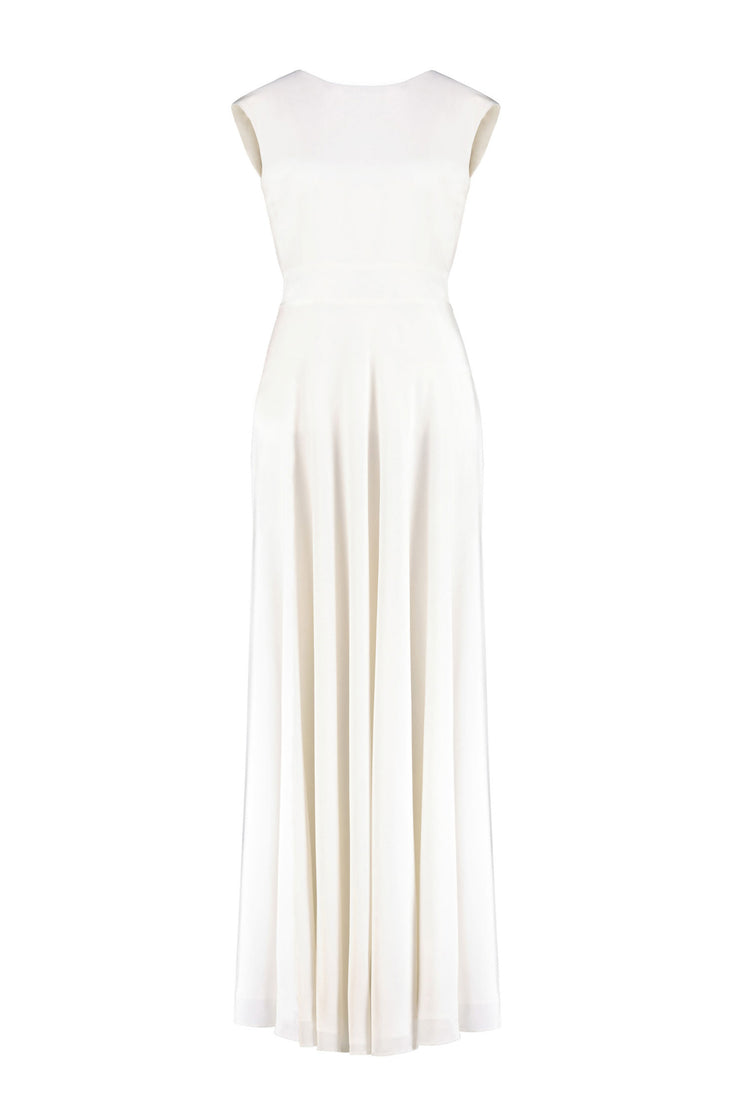 LAELIA IVORY SILK CREPE EVENING GOWN