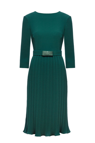LUDWIGIA GREEN PLEATED COCKTAIL DRESS WITH THE BELT