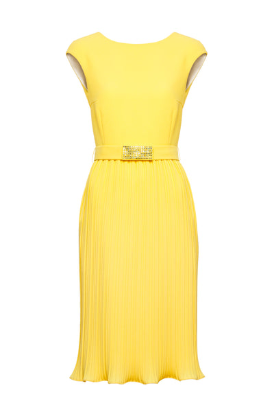 LUNARIA YELLOW PLEATED COCKTAIL DRESS WITH BELT