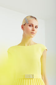 LUNARIA YELLOW PLEATED COCKTAIL DRESS WITH BELT