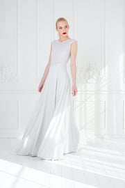 EUPHRASIA SILVER WHITE SLIGHTLY GLITTERING STRETCHY VISCOSE-BLEND EVENING GOWN