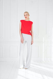SALVIA CORAL RED WOOL CREPE BLOUSE