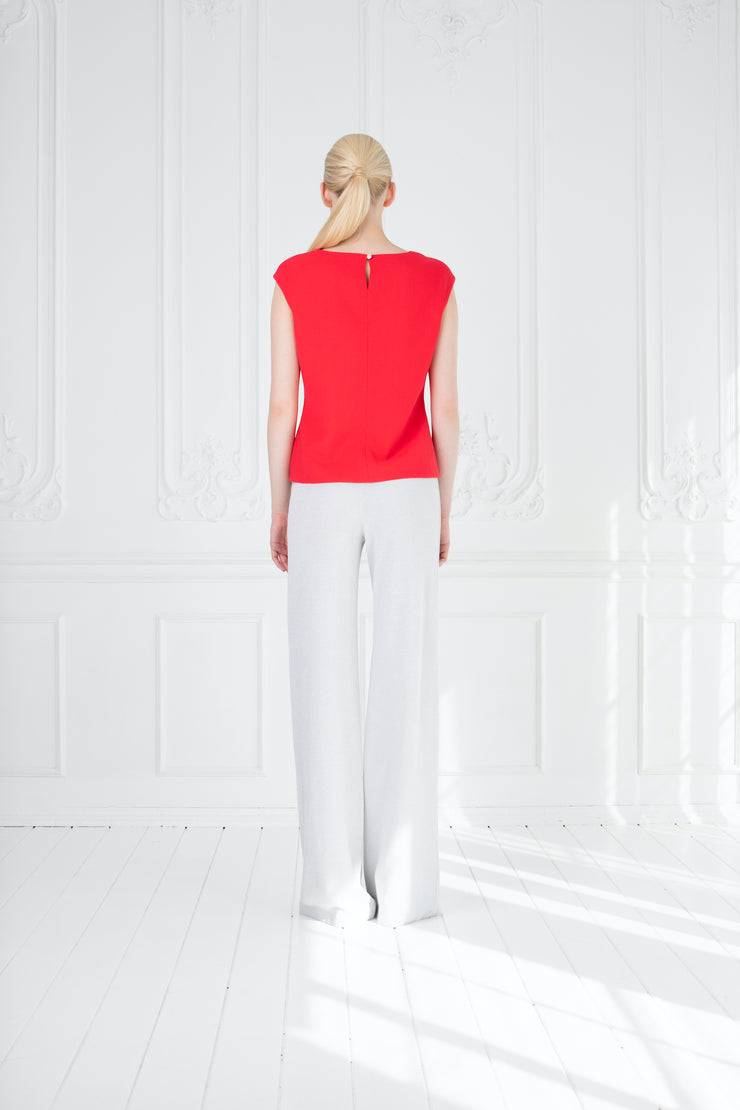 SALVIA CORAL RED WOOL CREPE BLOUSE