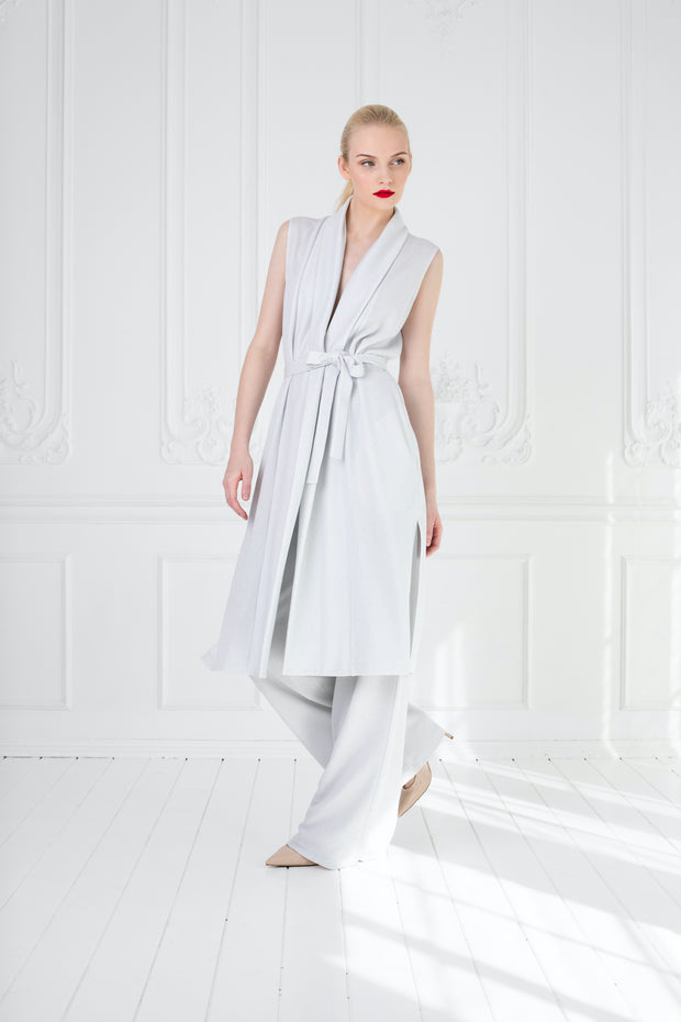 PRIMULA SILVER WHITE SLIGHTLY GLITTERING STRETCHY VISCOSE-BLEND WIDE-LEG PANTS