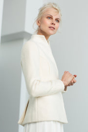 WRIGHTIA IVORY SILK AND WOOL BLEND JACKET WITH CRYSTAL EMBROIDERY