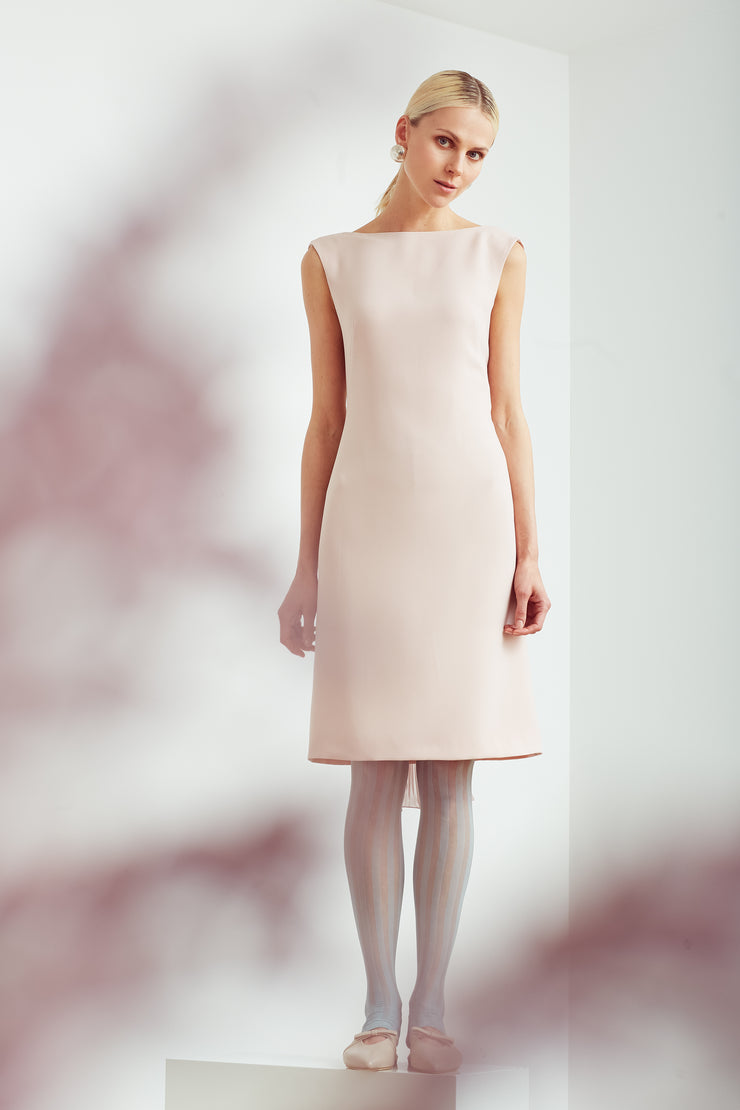 LUPINUS NUDE PINK A-LINE COCKTAIL DRESS WITH A PLEATED BACK DETAIL