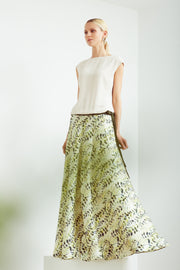 RESEDA OLIVE PATTERN SILK GOWN