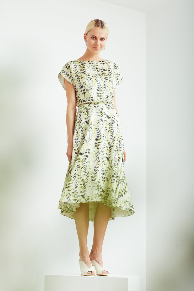 LEIBNITZIA OLIVE PATTERN SILK DRESS