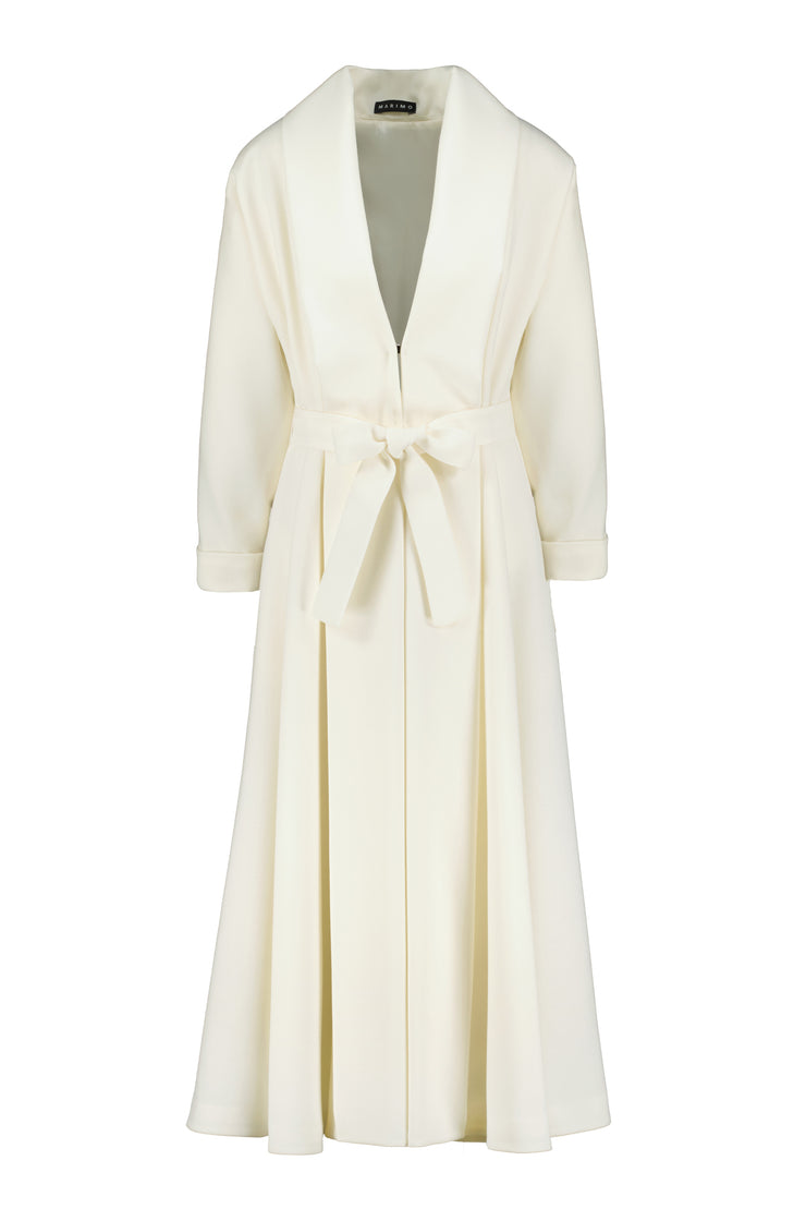 LINARIA IVORY WOOL CREPE KIMONO CUT COAT DRESS