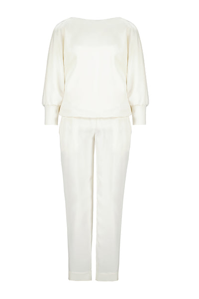 LITTORELLA IVORY SILK JUMPSUIT WITH AN OPEN BACK