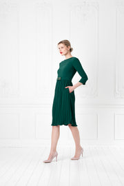 LUDWIGIA GREEN PLEATED COCKTAIL DRESS WITH THE BELT