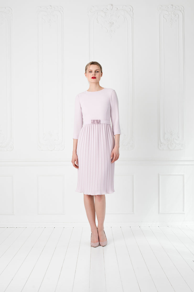 LUDWIGIA PALE PINK PLEATED COCKTAIL DRESS WITH THE BELT