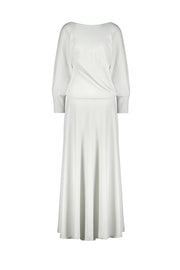 ZABELIA SILVER WHITE KIMONO CUT SLIGHTLY GLITTERING STRETCHY VISCOSE BLEND OPEN BACK WRAP GOWN