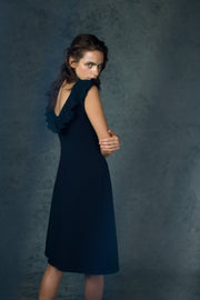 MERTENSIA NAVY BLUE A-LINE DRESS WITH PLEATED DETAIL