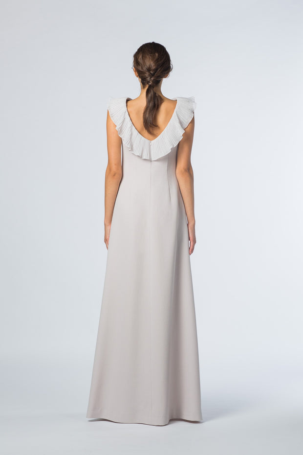 MERTENSIA BEIGE A-LINE GOWN WITH PLEATED DETAIL