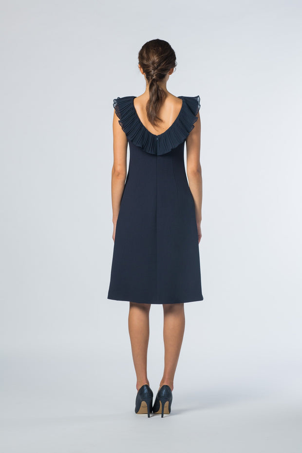 MERTENSIA NAVY BLUE A-LINE DRESS WITH PLEATED DETAIL