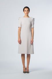 MUSELLA BEIGE A-LINE DRESS WITH PLEATED DETAIL
