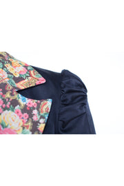 DAHLIA NAVY BLUE JACKET WITH FLOWER PATTERNED DETAILS