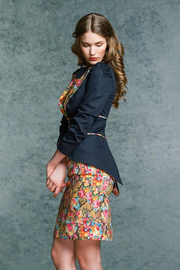 DAHLIA NAVY BLUE JACKET WITH FLOWER PATTERNED DETAILS