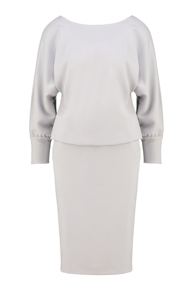 KAEMPFERIA ELEGANT WOOL CREPE LIGHT GRAY DRESS