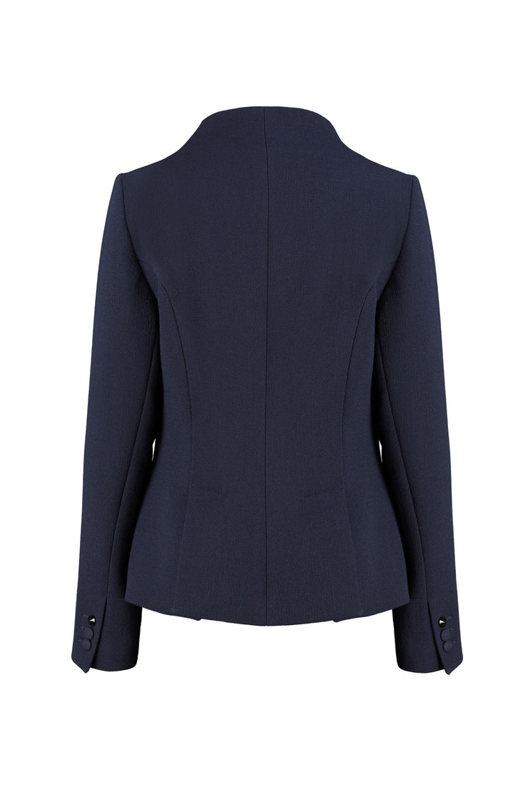 OLEANDRA NAVY BLUE WOOL JACKET WITH CRYSTAL EMBROIDERY