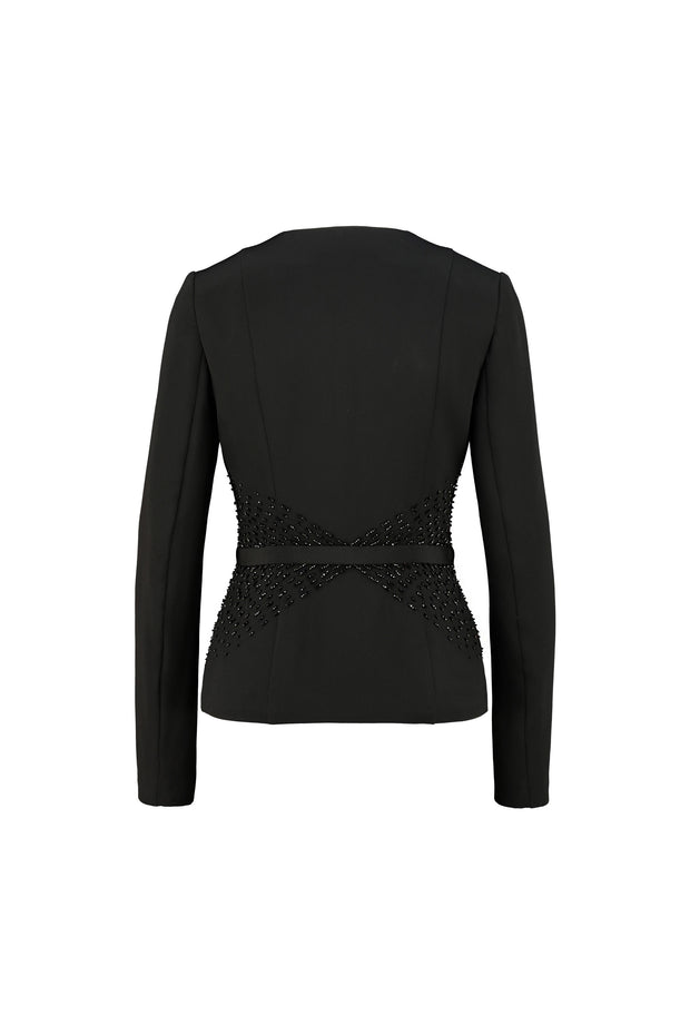 MEDINILLA LUXURIOUS BLACK SILK JACKET WITH CRYSTAL EMBROIDERY